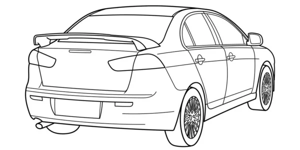 Esquema Dibujo Coche Sedán Deporte Desde Vista Lateral Estilo Clásico — Archivo Imágenes Vectoriales