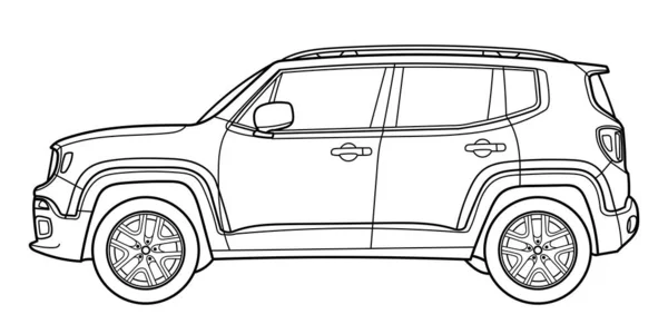 Classic Luxury Suv Car Crossover Car Front View Shot Outline - Stok Vektor