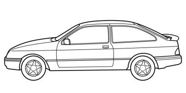 Outline drawing of a hatchback car from side view. Vector outline doodle illustration. Design for print or color book