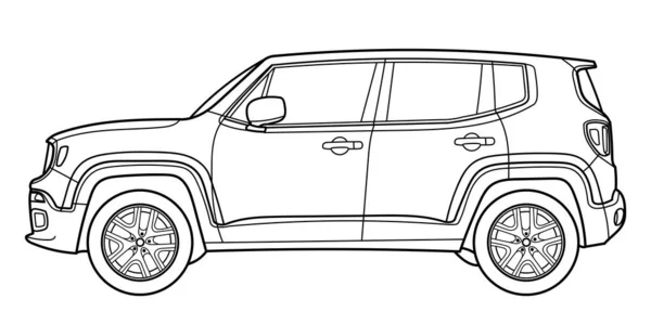 Κλασικό Πολυτελές Αυτοκίνητο Suv Πρόσω Ολοταχώς Εικονογράφηση Διάνυσμα Περίγραμμα Doodle — Διανυσματικό Αρχείο