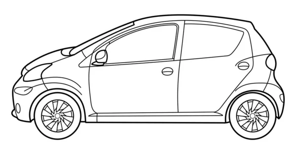 Outline Drawing Hatchback Car Side View Vector Outline Doodle Illustration — Wektor stockowy