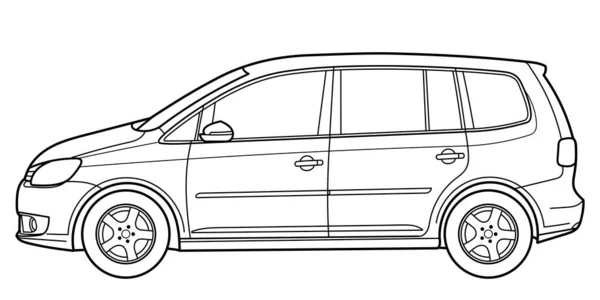 Aile Arabası Çizimi Yan Manzaralı Bir Minibüs Klasik Bir Tarz — Stok Vektör
