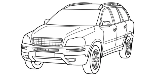 Carro Suv Luxo Clássico Crossover Carro Vista Frontal Tiro Delinear — Vetor de Stock