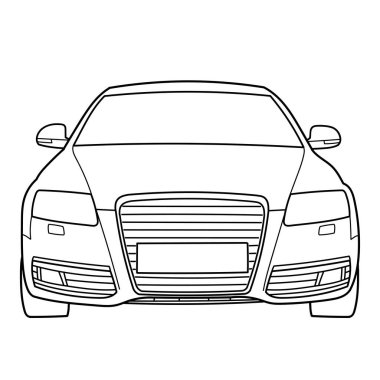 Classic luxury sedan car. Front view shot. Outline doodle vector illustration. Design for print, coloring book