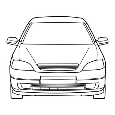 Classic luxury sedan car. Front view shot. Outline doodle vector illustration. Design for print, coloring book