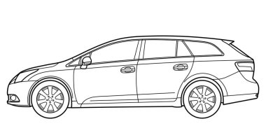 Classic station wagon. Side view shot. Outline doodle vector illustration. Design for print, color book