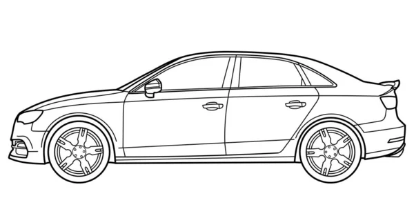 Outline Drawing Sport Hatchback Car Side View Classic 90S 00S — Vector de stock