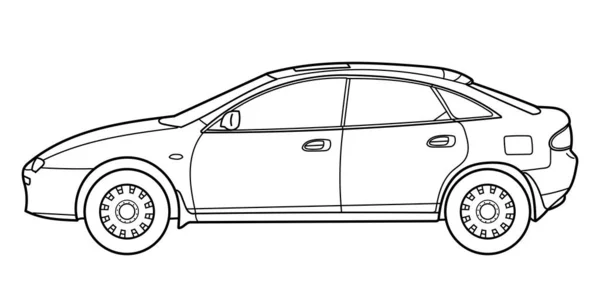 Outline Drawing Sport Hatchback Car Side View Classic 90S 00S - Stok Vektor