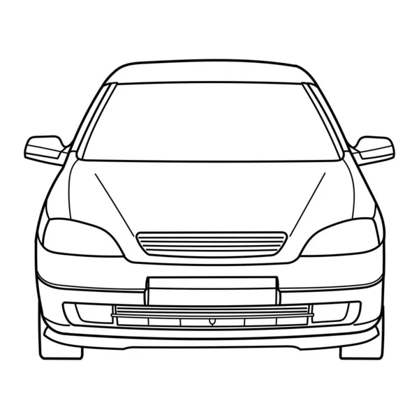 Classic Luxury Sedan Car Front View Shot Outline Doodle Vector — Stok Vektör