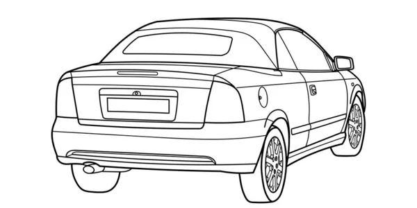 Outline Drawing Cabrio Sport Car Side View Vector Outline Doodle — Vector de stock