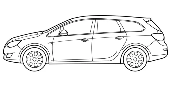 Classic Station Wagon Side View Shot Outline Doodle Vector Illustration — Archivo Imágenes Vectoriales