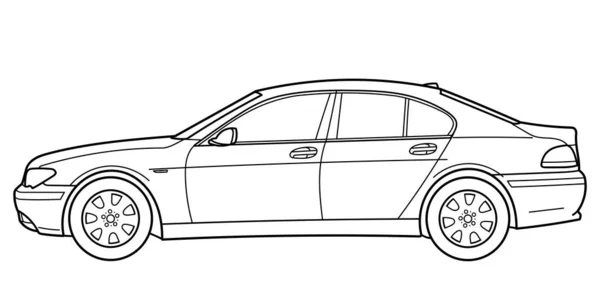 Mobil Sedan Klasik Sisi Tampilan Ditembak Gambar Vektor Doodle Garis - Stok Vektor