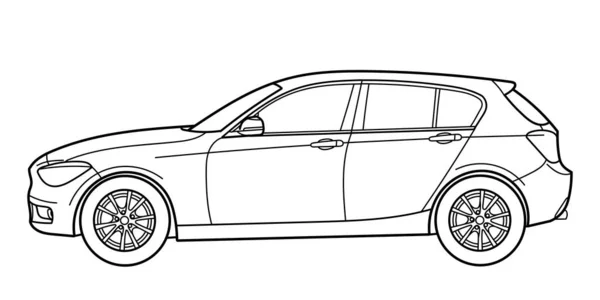 Outline Drawing Sport Hatchback Car Side View Classic 90S 00S - Stok Vektor