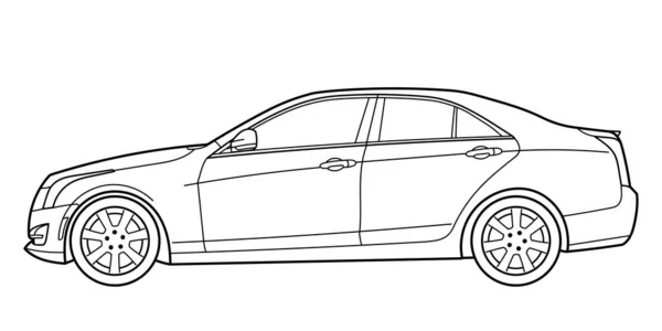 Classic Sedan Car Side View Shot Outline Doodle Vector Illustration — Vettoriale Stock