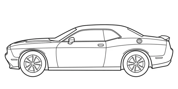 Outline Drawing Sport Hatchback Car Side View Classic 90S 00S — Archivo Imágenes Vectoriales