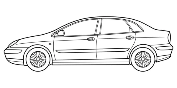 Classic Sedan Car Side View Shot Outline Doodle Vector Illustration — 스톡 벡터