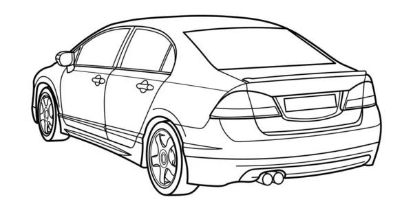 Classic Luxury Sedan Car Rear Side View Shot Outline Doodle - Stok Vektor