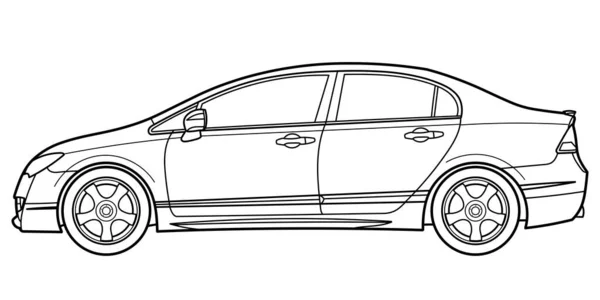 Classic Sedan Car Side View Shot Outline Doodle Vector Illustration —  Vetores de Stock