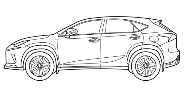 Carro Suv Luxo Clássico Crossover Carro Vista Frontal Tiro Delinear —  Vetores de Stock