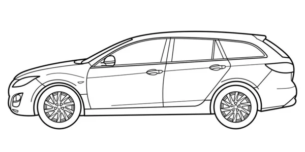Classic Station Wagon Side View Shot Outline Doodle Vector Illustration — Stock Vector