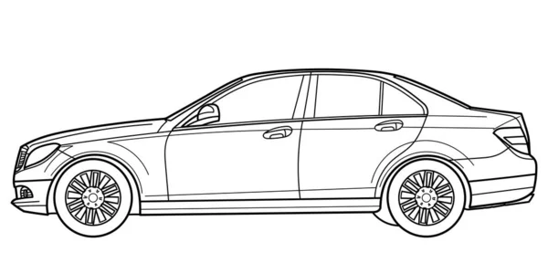 Classic Sedan Car Side View Shot Outline Doodle Vector Illustration — Vettoriale Stock