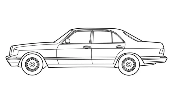 クラシックセダン車 サイドビューショット 概要ドードルベクトルイラスト 着色本のためのデザイン — ストックベクタ