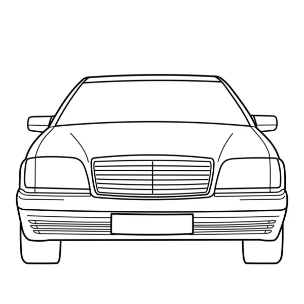 Classic Luxury Sedan Car Front View Shot Outline Doodle Vector — Archivo Imágenes Vectoriales