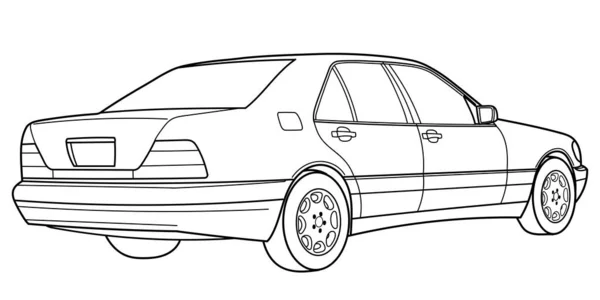Classic Luxury Sedan Car Rear Side View Shot Outline Doodle — Stok Vektör