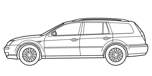 Classic Station Wagon Side View Shot Outline Doodle Vector Illustration — Wektor stockowy
