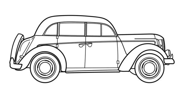 Классический Ретро Автомобиль Годов Вид Сбоку Контурная Векторная Иллюстрация Каракулями — стоковый вектор