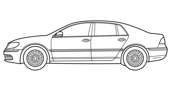 Classic Sedan Car Side View Shot Outline Doodle Vector Illustration —  Vetores de Stock