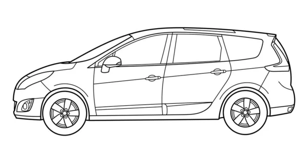 Rysunek Zarysu Samochodu Hatchback Tyłu Boku Widok Klasyczny Styl Wektor — Wektor stockowy