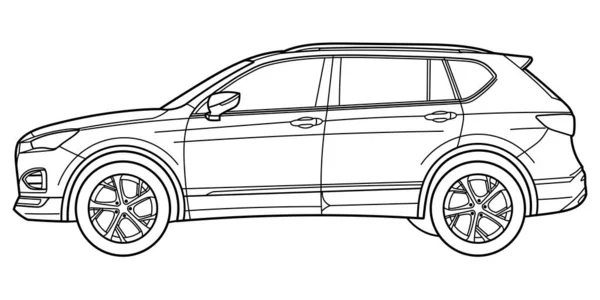 Classic Luxury Suv Car Crossover Car Front View Shot Outline — Archivo Imágenes Vectoriales