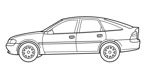 Esquema Dibujo Coche Hatchback Deporte Desde Vista Lateral Estilo Clásico — Vector de stock