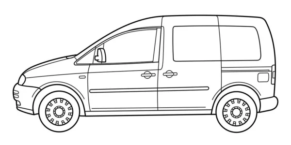 Classic Family Compact Van Car Side View Shot Outline Doodle — Vettoriale Stock