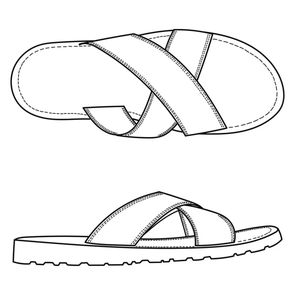 Flip Flop Sandal Shoes Men Side Outline Vector Doodle Illustration — Vector de stock