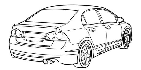Classic Luxury Sedan Car Rear Side View Shot Outline Doodle — Stock vektor