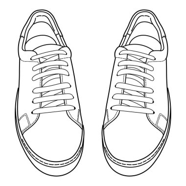 El çizimi spor ayakkabılar, spor ayakkabıları, üst manzara. Görüntü farklı - ön, arka, üst, yan, taban ve üç boyutlu görünüm. Doodle vektör illüstrasyonu.