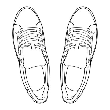 El çizimi spor ayakkabılar, spor ayakkabıları, üst manzara. Görüntü farklı - ön, arka, üst, yan, taban ve üç boyutlu görünüm. Doodle vektör illüstrasyonu.