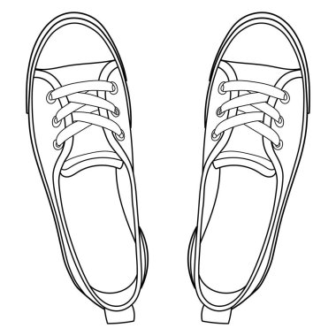 El çizimi spor ayakkabılar, spor ayakkabıları, üst manzara. Görüntü farklı - ön, arka, üst, yan, taban ve üç boyutlu görünüm. Doodle vektör illüstrasyonu.