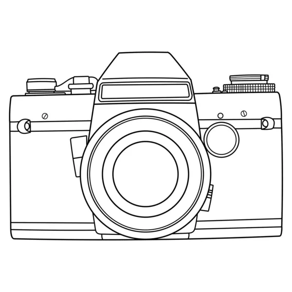 Ruční Kreslení Staré Slr Vintage Filmové Fotoaparát Přední Pohled Přední — Stockový vektor