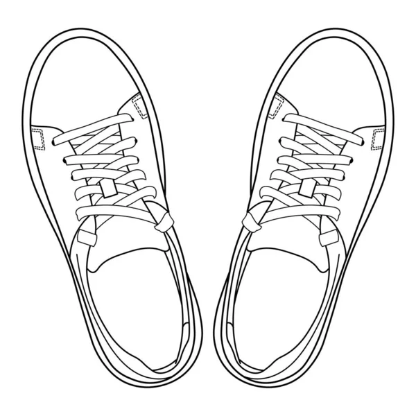 手绘运动鞋 运动鞋 顶视图 不同视图中的图像 底和3D视图 Doodle矢量说明 — 图库矢量图片