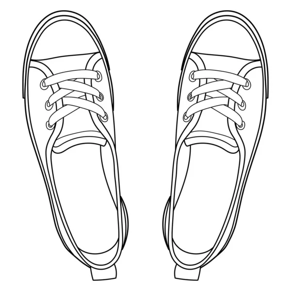 手绘运动鞋 运动鞋 顶视图 不同视图中的图像 底和3D视图 Doodle矢量说明 — 图库矢量图片