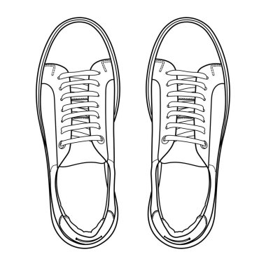 Elle çizilmiş klasik deri ayakkabılar, spor ayakkabıları, yan ve üst manzara. Görüntü farklı - ön, arka, üst, yan, taban ve üç boyutlu görünüm. Çizgi çizimi doğrusal çizim vektörü çizimi.