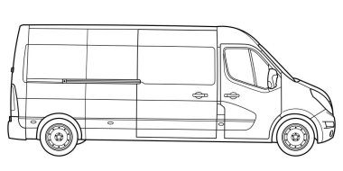 Classic van bus car. Side view shot. Outline doodle vector illustration	 clipart