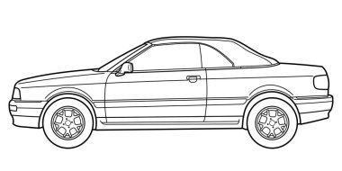 Coupe convartible sport car. Side view shot. Outline doodle vector illustration