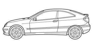 Outline drawing of a classic modern coupe car from side view. Classic modern style. Vector outline doodle illustration. Design for print or color book.	