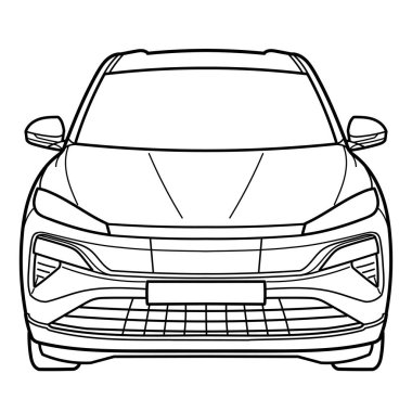 Classic luxury suv car. Crossover car front view shot. Outline doodle vector illustration. Design for print, coloring book