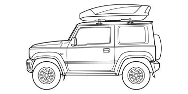Classic luxury suv car. Crossover car front view shot. Outline doodle vector illustration. Design for print, coloring book