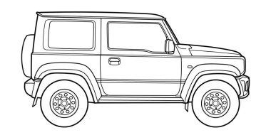 Classic luxury suv car. Crossover car front view shot. Outline doodle vector illustration. Design for print, coloring book